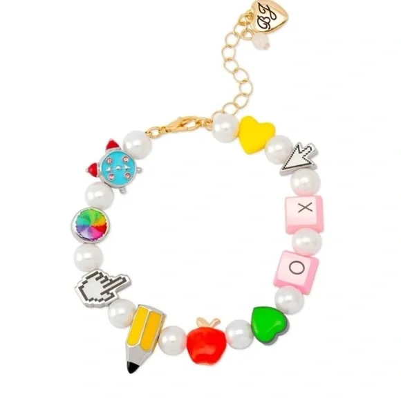 BETSEY JOHNSON SET Back to School Charm & Faux Pearl Necklace & Bracelet NEW NWT - Picture 10 of 16